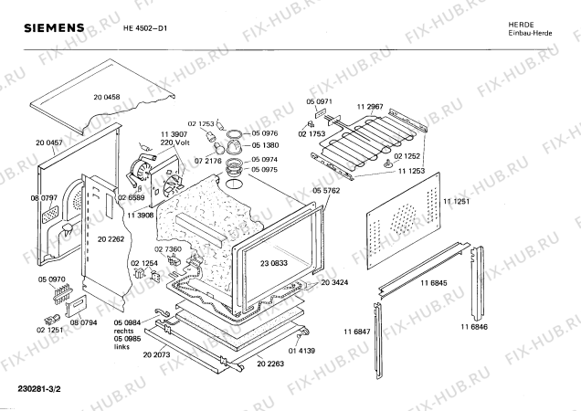 Взрыв-схема плиты (духовки) Siemens HE4502 - Схема узла 02