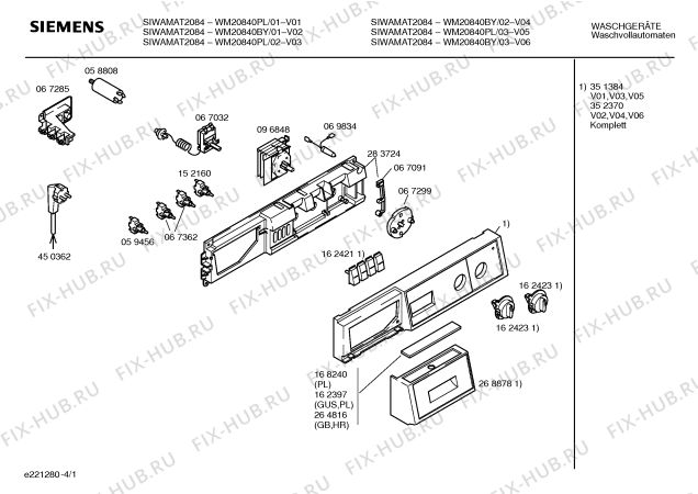 Схема №2 WM20840PL WM20840 с изображением Панель управления для стиральной машины Siemens 00351384