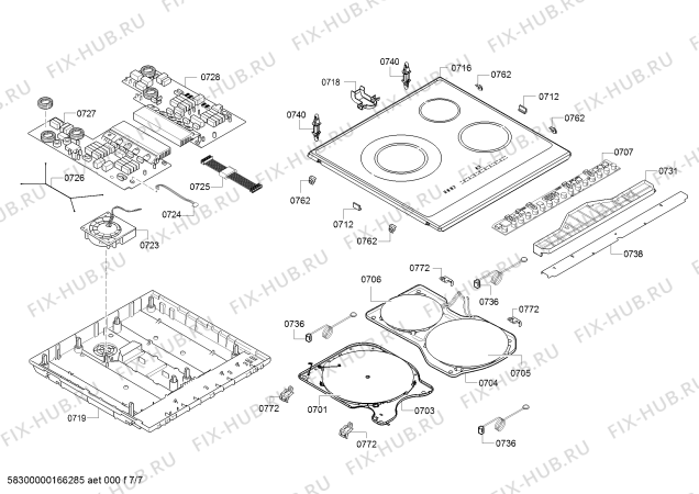Взрыв-схема плиты (духовки) Siemens HC857583F - Схема узла 07