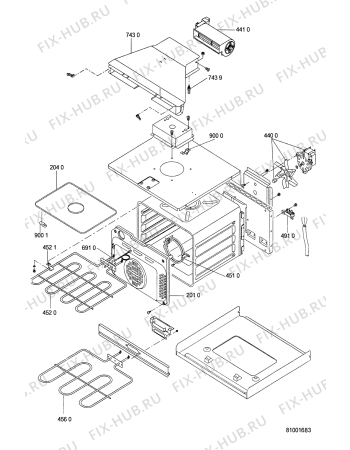 Взрыв-схема плиты (духовки) Ikea OBI 157 S 300 276 54 - Схема узла