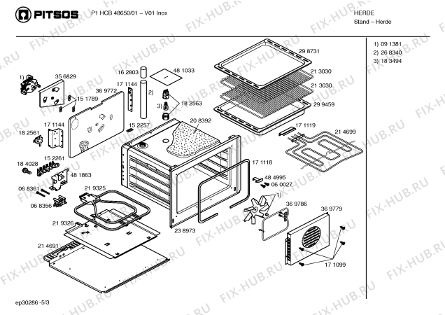 Взрыв-схема плиты (духовки) Pitsos P1HCB48650 - Схема узла 03