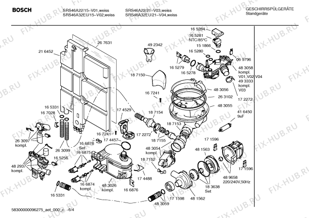Взрыв-схема посудомоечной машины Bosch SRS46A22 - Схема узла 04