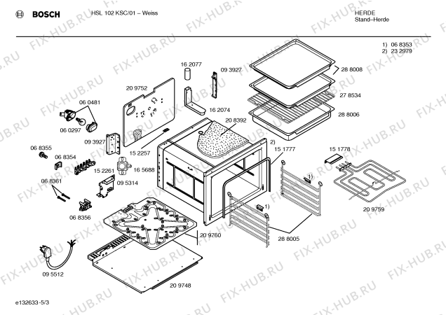 Схема №5 HSN112KSC с изображением Ручка управления духовкой для плиты (духовки) Bosch 00167340