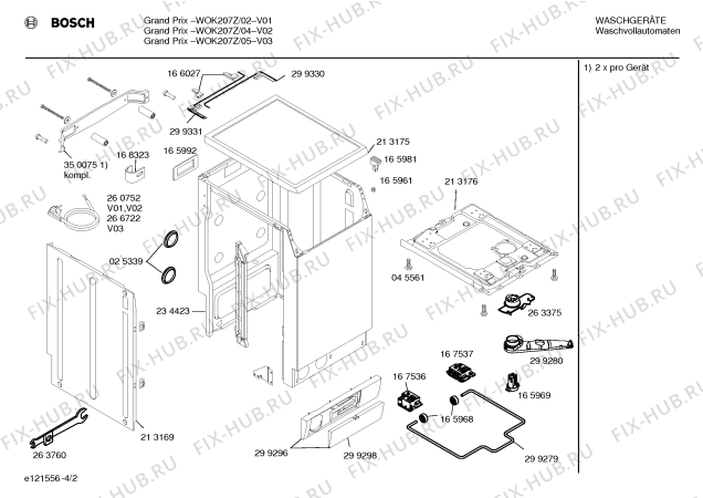 Взрыв-схема стиральной машины Bosch WOK207Z Grand Prix - Схема узла 02