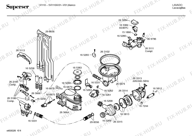 Схема №4 5VI110A VI110 с изображением Панель управления для электропосудомоечной машины Bosch 00354591