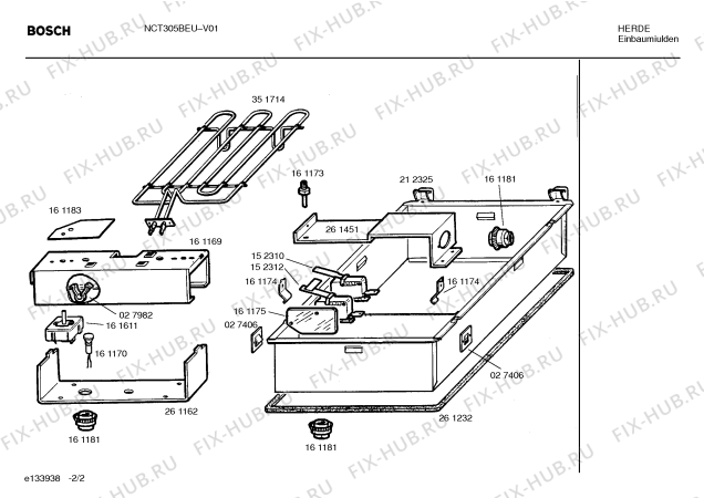 Взрыв-схема плиты (духовки) Bosch NCT305BEU - Схема узла 02