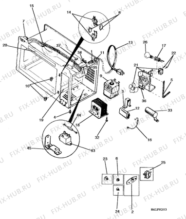 Взрыв-схема микроволновой печи Unknown NF4034 - Схема узла H40 Magnetron, fan, (General section) B