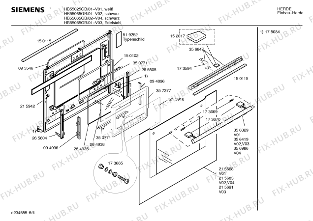 Взрыв-схема плиты (духовки) Siemens HB55065GB - Схема узла 04
