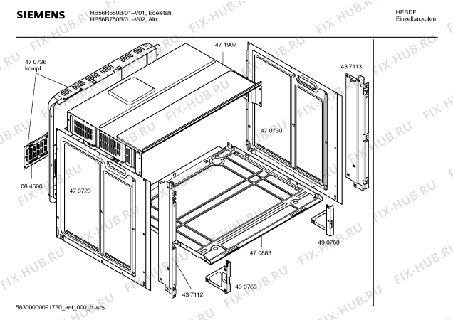 Взрыв-схема плиты (духовки) Siemens HB56R550B - Схема узла 05