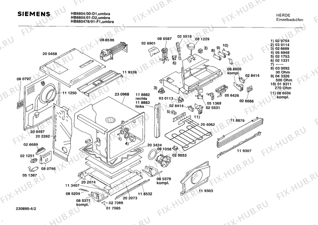 Взрыв-схема плиты (духовки) Siemens HB8804 - Схема узла 02