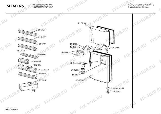 Схема №3 KS68U86NE с изображением Крышка для холодильника Siemens 00480441