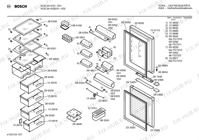 Взрыв-схема холодильника Bosch KGE3414 - Схема узла 02