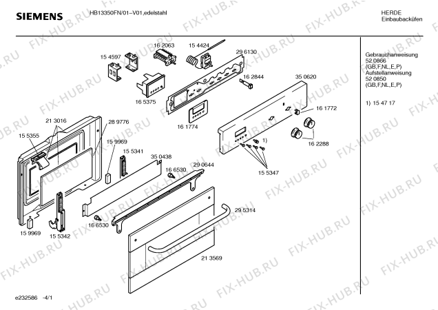 Схема №4 HB13350FN с изображением Инструкция по эксплуатации для плиты (духовки) Siemens 00520866