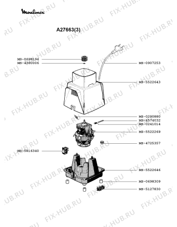 Взрыв-схема блендера (миксера) Moulinex A27663(3) - Схема узла AP001127.8P1