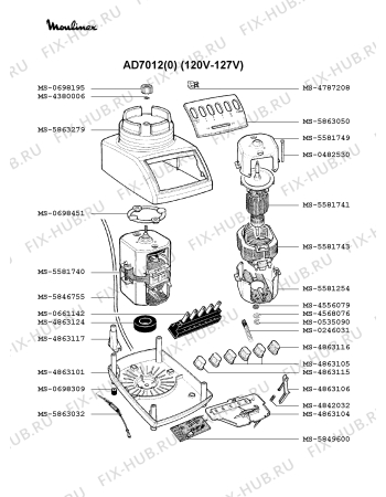 Взрыв-схема блендера (миксера) Moulinex AD7012(0) - Схема узла 8P001221.2P2