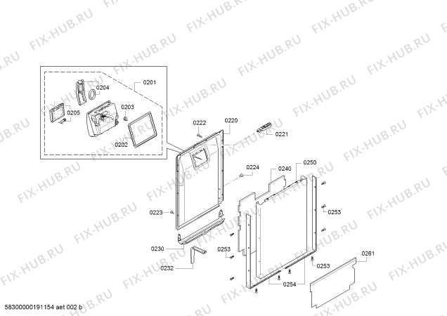 Схема №4 SR315W03CE с изображением Внешняя дверь для электропосудомоечной машины Bosch 00687492