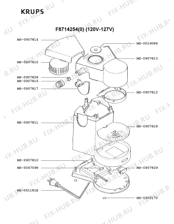 Взрыв-схема кофеварки (кофемашины) Krups F8714254(0) - Схема узла 5P001847.3P3