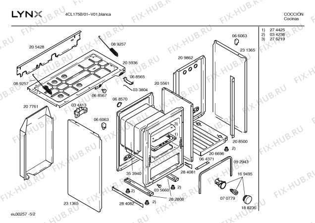 Взрыв-схема плиты (духовки) Lynx 4CL175B - Схема узла 02
