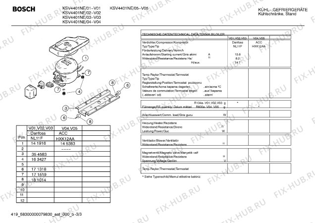 Взрыв-схема холодильника Bosch KSV4401NE cooler - Схема узла 03