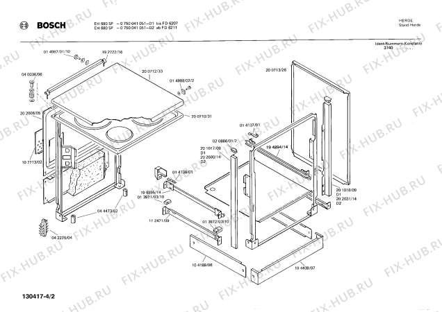 Схема №1 0750041051 EH680SP с изображением Панель для духового шкафа Bosch 00112554