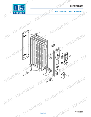 Схема №1 RE210922 с изображением Держатель для электрообогревателя DELONGHI 5385002000