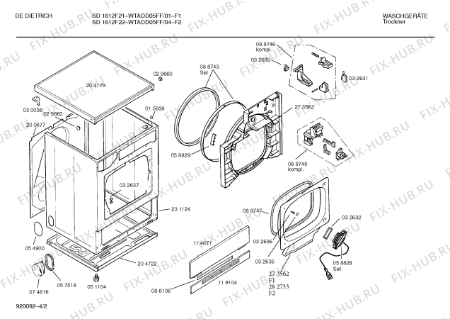 Схема №1 WTADD07FF DE DIETRICH SD1612F23 с изображением Крышка кнопки для сушилки Bosch 00065593