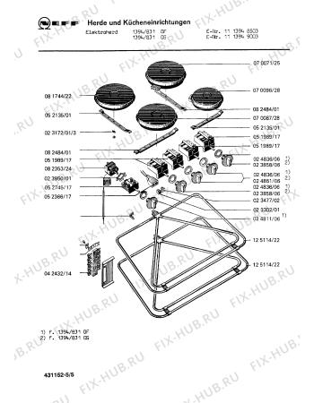 Взрыв-схема плиты (духовки) Neff 1113948503 1394/831OF - Схема узла 05