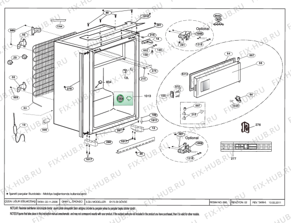 Взрыв-схема холодильника Beko B1751 (7224248719) - CABINET ASSEMBLY ( B-175 BUILT-IN )
