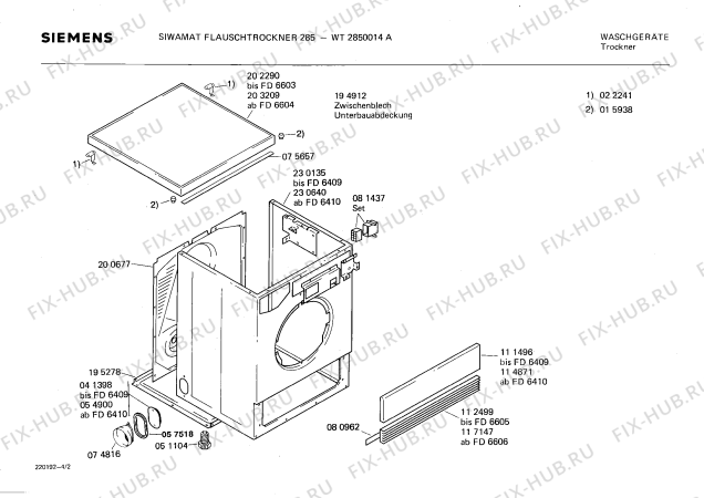 Схема №2 WT2850014A FLAUSCHTROCKNER 285 с изображением Панель для сушильной машины Siemens 00114732