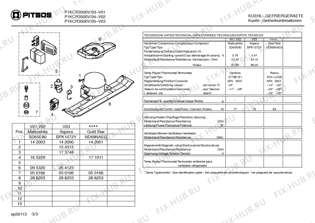 Взрыв-схема холодильника Pitsos P1KCR3500V - Схема узла 03