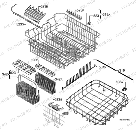 Взрыв-схема посудомоечной машины Privileg 181247_11132 - Схема узла Basket 160