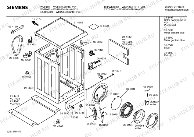Схема №4 WM20854HK -WM2085 с изображением Ручка для стиральной машины Siemens 00265749
