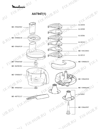 Взрыв-схема кухонного комбайна Moulinex AAT947(1) - Схема узла ZP000341.9P4