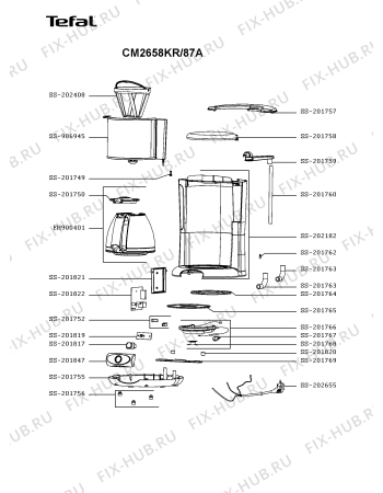 Схема №1 CM2658KR/87A с изображением Корпусная деталь для электрокофеварки Moulinex SS-202182