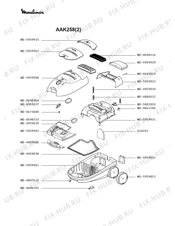 Взрыв-схема пылесоса Moulinex AAK258(2) - Схема узла YP002379.4P2