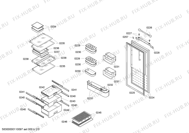 Схема №2 KIFKBM3 с изображением Дверь для холодильной камеры Bosch 00242983
