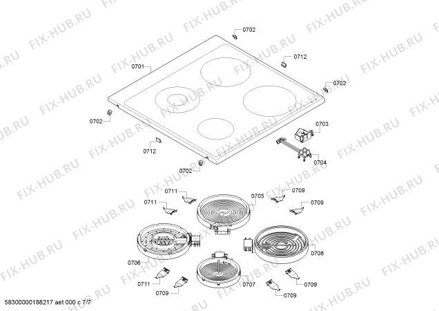 Взрыв-схема плиты (духовки) Siemens HA854520F - Схема узла 07