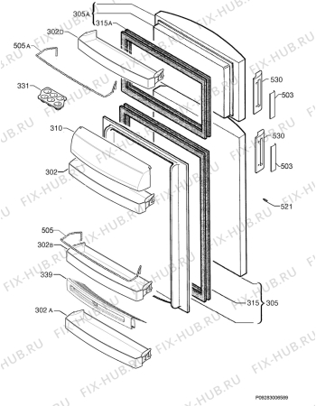 Взрыв-схема холодильника Zoppas PD42 - Схема узла Door 003
