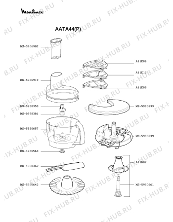 Взрыв-схема кухонного комбайна Moulinex AATA44(P) - Схема узла YP000370.6P3