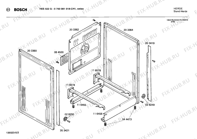 Взрыв-схема плиты (духовки) Bosch 0750081018 HES 522 G - Схема узла 02