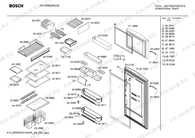Взрыв-схема холодильника Bosch KSU36622NE - Схема узла 02