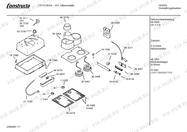 Схема №1 CD75130 с изображением Инструкция по установке и эксплуатации для электровытяжки Bosch 00580500