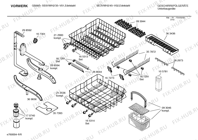 Взрыв-схема посудомоечной машины Vorwerk SE6VWH2 Art:GS660 - Схема узла 06