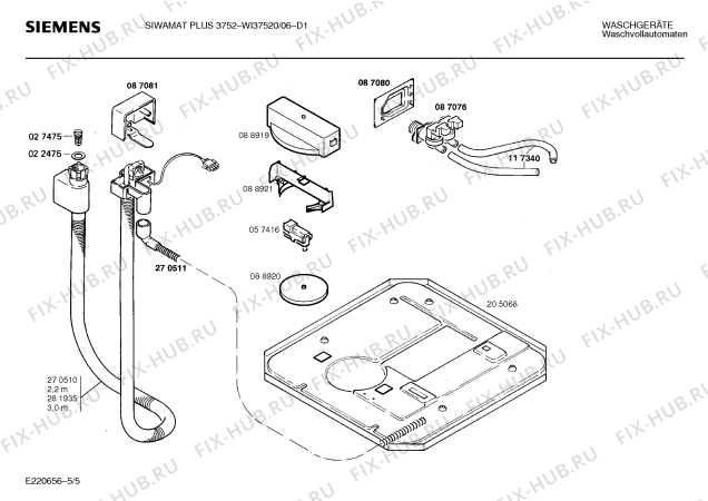 Взрыв-схема стиральной машины Siemens WI37520 SIWAMAT PLUS 3752 - Схема узла 05
