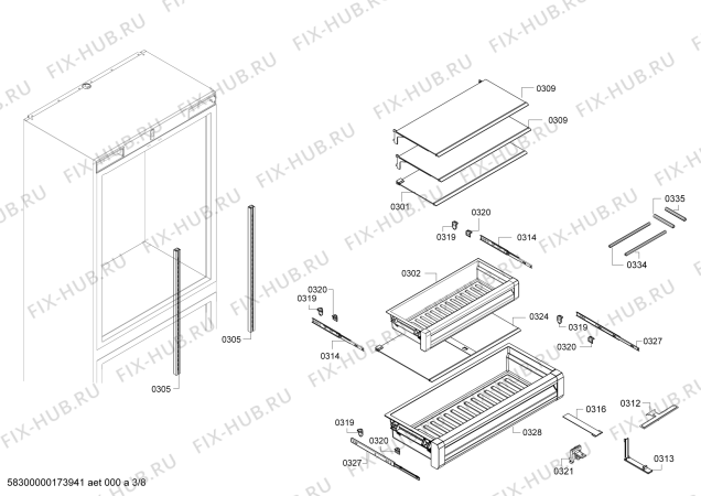 Схема №7 T30BB810SS с изображением Выдвижной ящик для холодильника Bosch 00771816