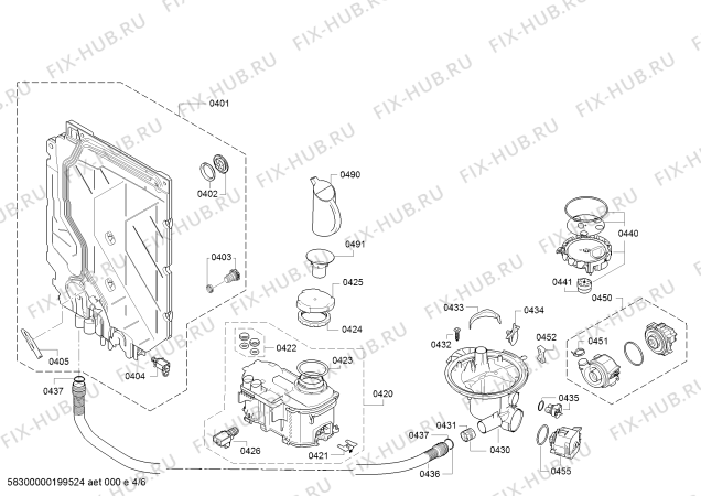 Взрыв-схема посудомоечной машины Bosch SMU46KW02S, SilencePlus, Serie 4 - Схема узла 04
