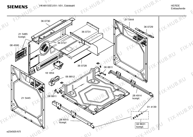 Взрыв-схема плиты (духовки) Siemens HK48155EU - Схема узла 05
