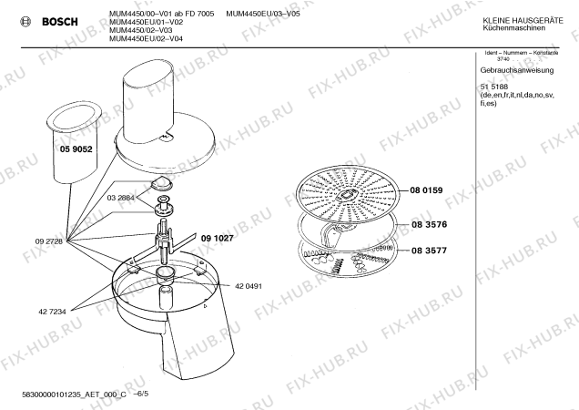 Взрыв-схема кухонного комбайна Bosch MUM4450EU - Схема узла 05