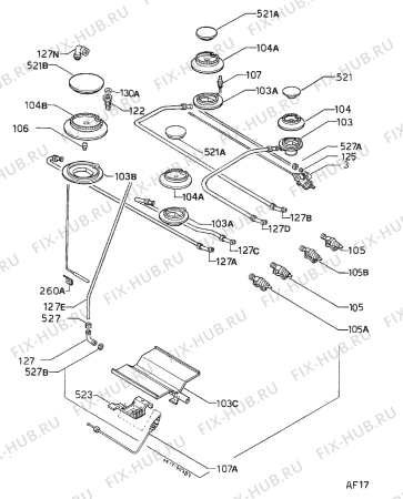 Взрыв-схема плиты (духовки) Zanussi ZC600G - Схема узла Functional parts 267