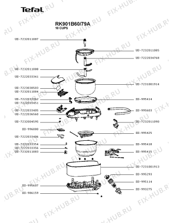 Схема №2 RK901B60/79A с изображением Элемент корпуса для мультиварки (пароварки) Tefal US-7231001914